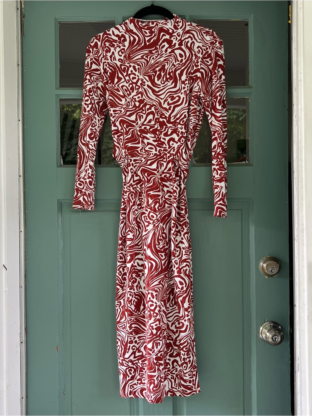 Amour Vert Castile Reverie Knit Dress Gatsby Print marble swirl red white XS